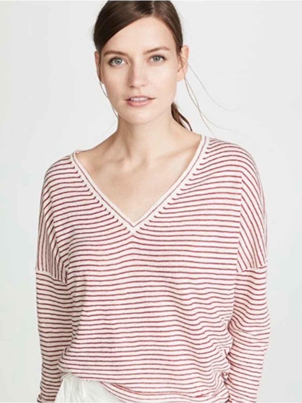 NILI LOTAN Maggie Red Striped Linen Sweater Size Small